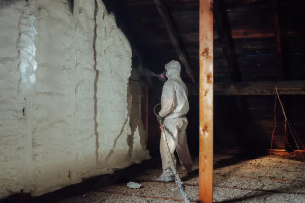 Closed-cell spray foam installed on an attic gable wall